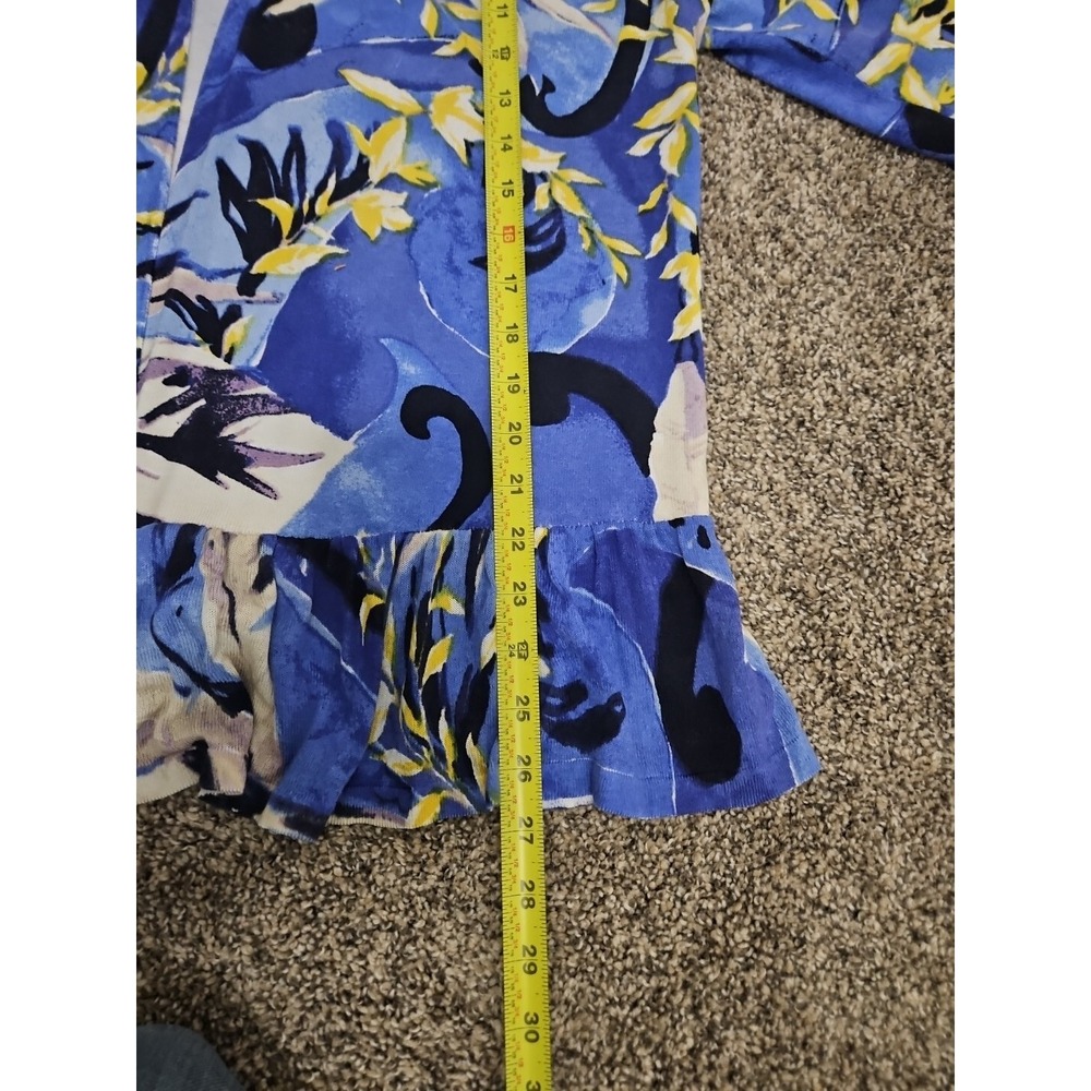 Chicos Sz 1 Floral Ruffle Cardigan Tropical Resort Wear Boho Bell Sleeve - Picture 6 of 9